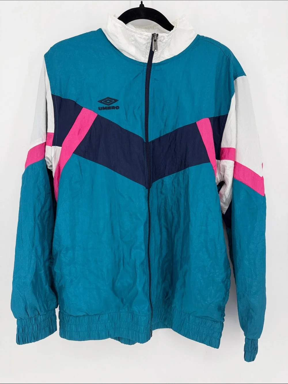Umbro Premier Retro Colorblock Windbreaker Jacket Teal Pink Medium 90s Style